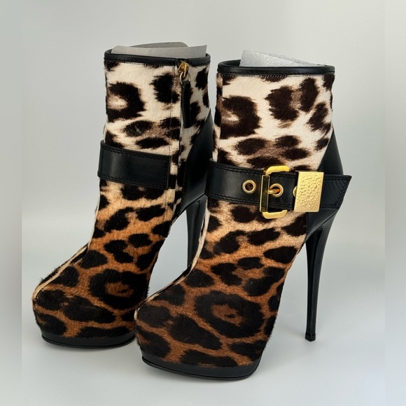 Giuseppe Zanotti Ponyhair Animal Print Ankle Boots Size 36 Brand NWT - Picture 1 of 7